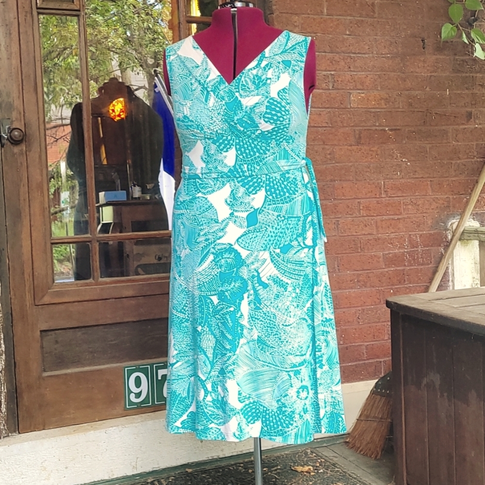 Talbots Aqua Print Sundress XL